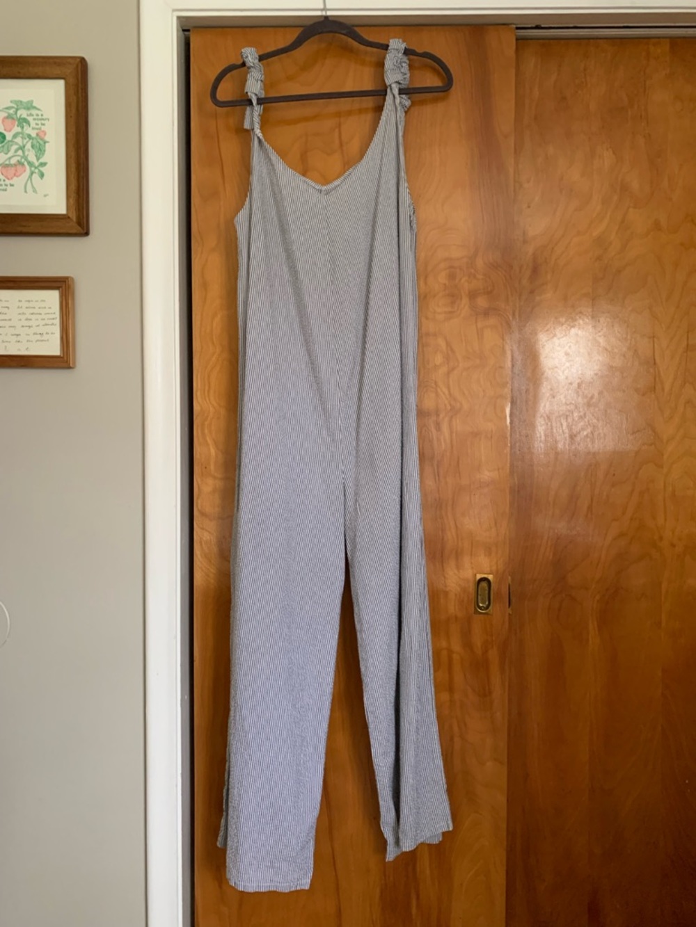 Striped Elastic Shoulder Wide-Leg Jumpsuit - Picture 5 of 7